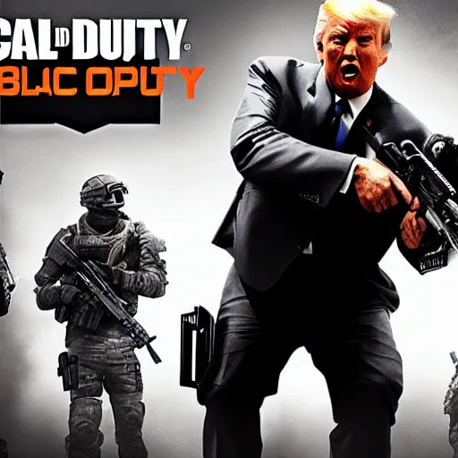 Image similar to Donald Trump on the call of duty black ops 2 cover art