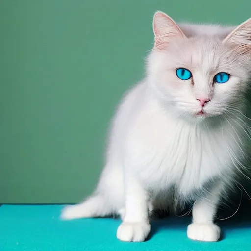 Image similar to fluffy white cate with green and blue eyes wearing a suit and tie