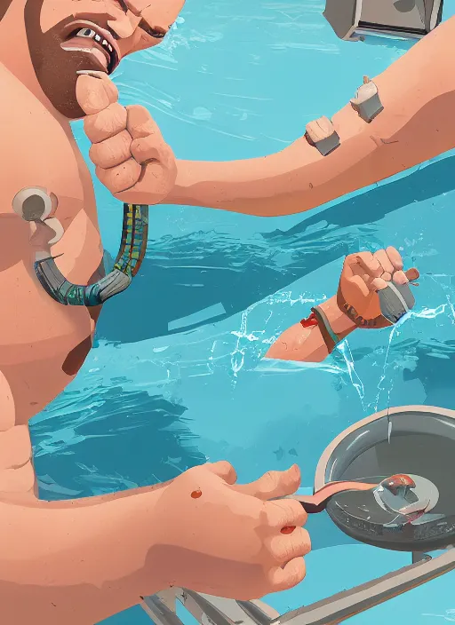 Image similar to fat fist leaking water James Gilleard, highly detailed