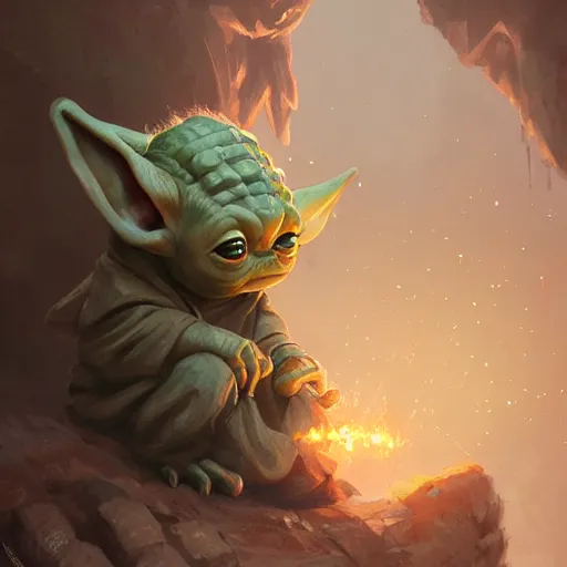 Prompt: A baby yoda demogorgon, art by Andreas Rocha and greg rutkowski, highly detailed, digital painting, matte painting, concept art, illustration, dim lighting, trending on artstation, very detailed