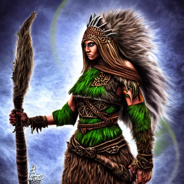 Image similar to druid warrior with earth powers, highly detailed, 4 k, hdr, smooth, sharp focus, high resolution, award - winning photo, anne stokes, photorealistic