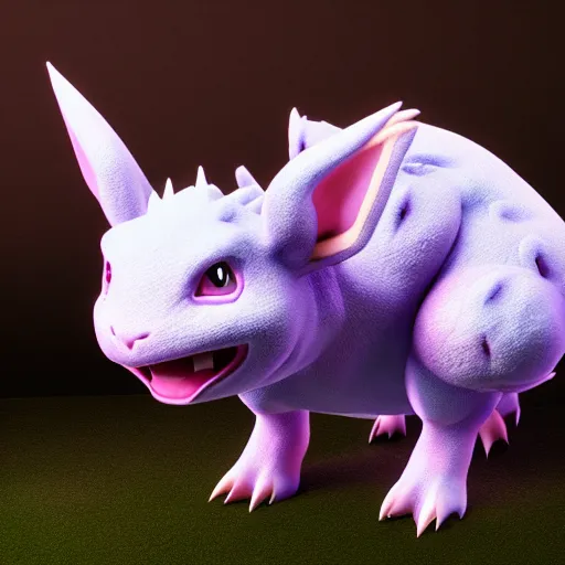 Prompt: photography of a realistic nidorino animal, ultra detailed, 8 k, cinematic lighting, natural background, trending on artstation, pokemon