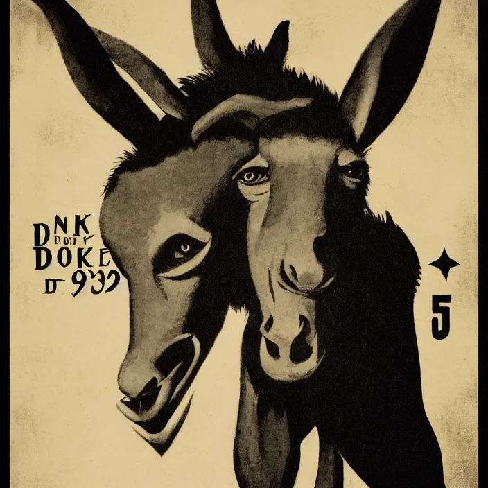 Image similar to 1 9 2 0 s horror movie poster of an evil donkey, dark atmosphere, minimalist, sharp focus, smooth, dramatic lighting, 8 k