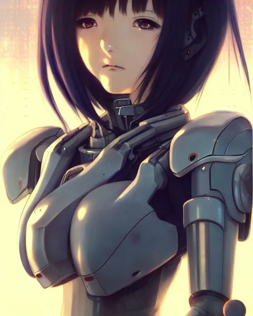 Image similar to portrait Anime Girl in mecha armor in night tokyo Sharp fine face pretty face, realistic shaded Perfect face, fine details. Anime. cyberpunk realistic shaded lighting by katsuhiro otomo ghost-in-the-shell, magali villeneuve, artgerm, rutkowski Jeremy Lipkin and Giuseppe Dangelico Pino and Michael Garmash and Rob Rey