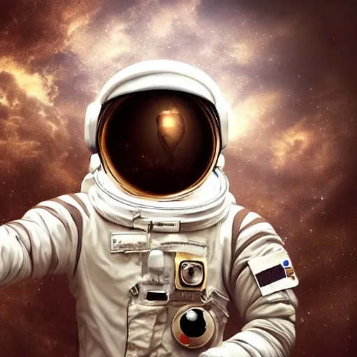 Prompt: an astronaut lost in the 4th dimension of the coffee universe, realistic digital art, 4k, art station, high quality