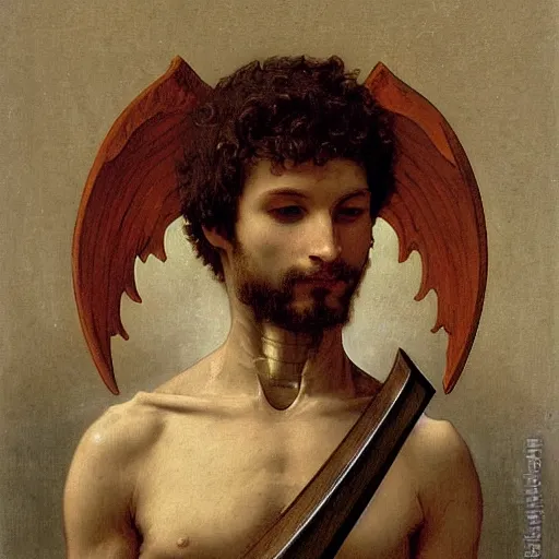 Prompt: portrait of a fully armed skeleton archer with big sword, wearing helmets and armor with wings, symmetrical, solemn, sacred, aura, by bouguereau h 7 6 8