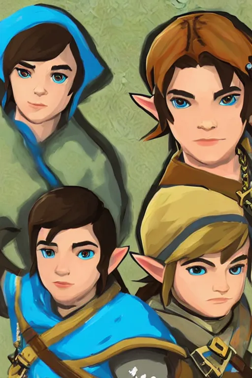 Prompt: an in game portrait of drake and josh from the legend of zelda breath of the wild, breath of the wild art style.