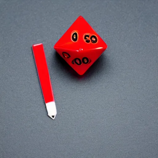 Prompt: a red dragon holding a red icosahedron die, white background