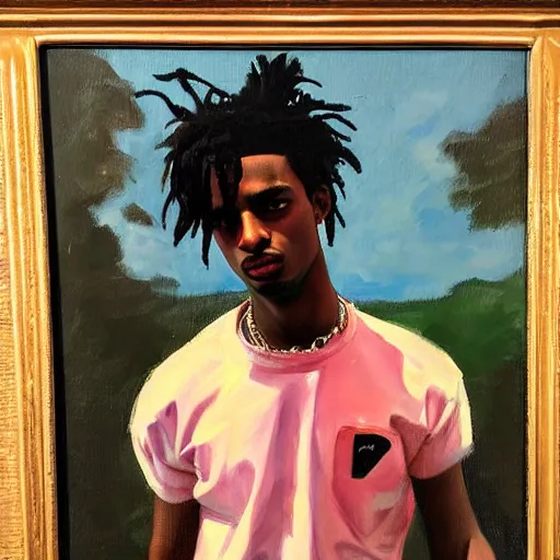 Prompt: oil painting sketch of a Playboi Carti in the style of syd mead and john william waterhouse