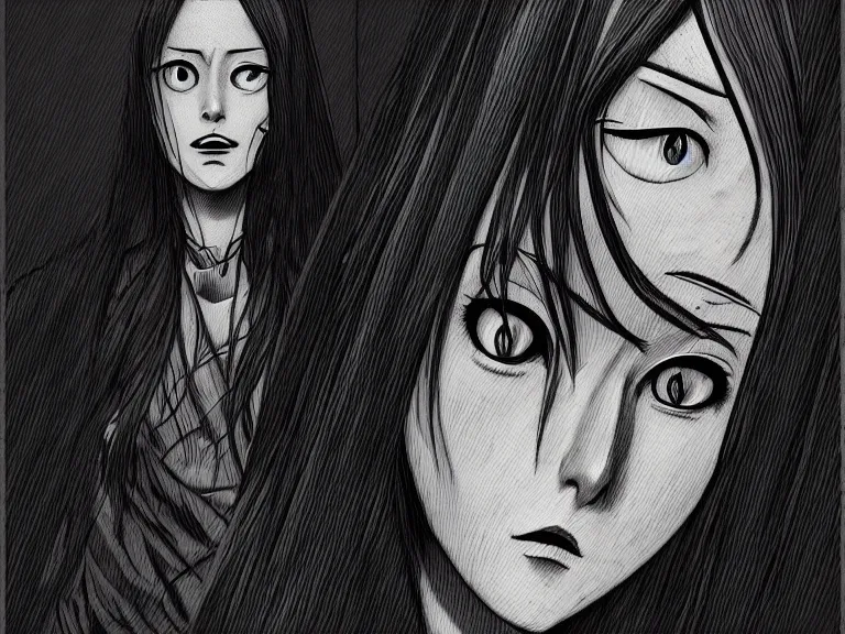 Image similar to concept art of the female protagonist of the junji ito visual novel, developed by key, hd, 8 k, digital painting, stylized, monochromatic color scheme, octane, trending on artstation