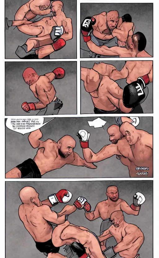 Prompt: a comic page of a mma fight