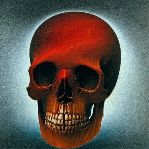 Image similar to turbulent red liquid inside in a transparent skull by agostino arrivabene