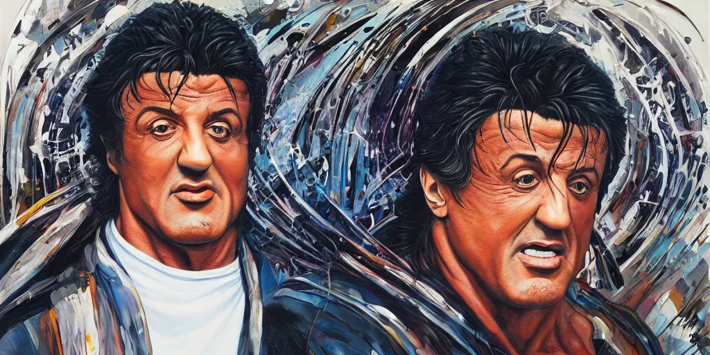 Prompt: a beautiful painting of sylvester stallone by aaron horkey, trending on artstation