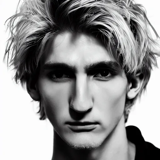 Image similar to a closeup shot of handsome xqc, gigachad, strong jawline, photorealism, 8k