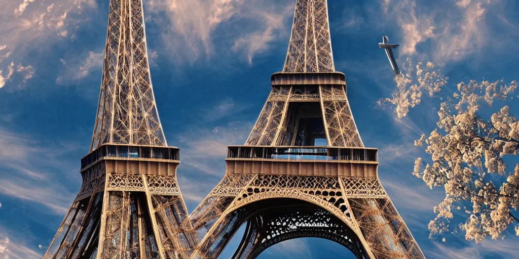 Prompt: starship enterprise in the sky, background eiffel tower, detailed, composition, product photo, wallpaper