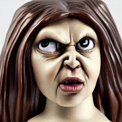 Prompt: realistic caricature portrait sculpture of angry girl angel