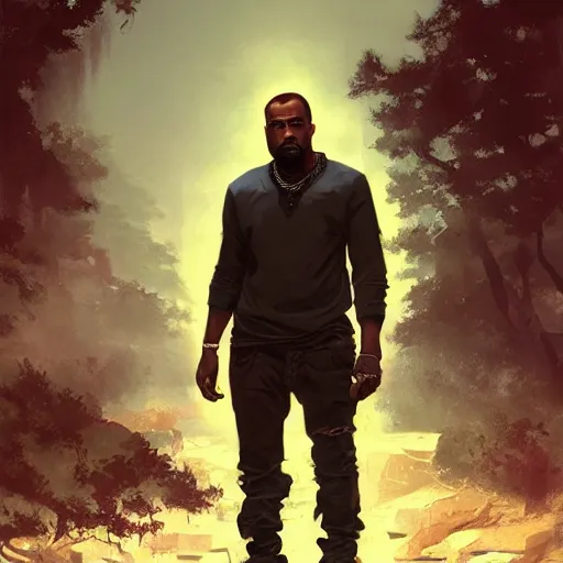 Prompt: highly detailed portrait kanye west holding pistol! gta v stephen bliss unreal engine fantasy art by greg rutkowski loish rhads ferdinand knab makoto shinkai lois van baarle ilya kuvshinov rossdraws tom bagshaw global illumination radiant light detailed intricate environment