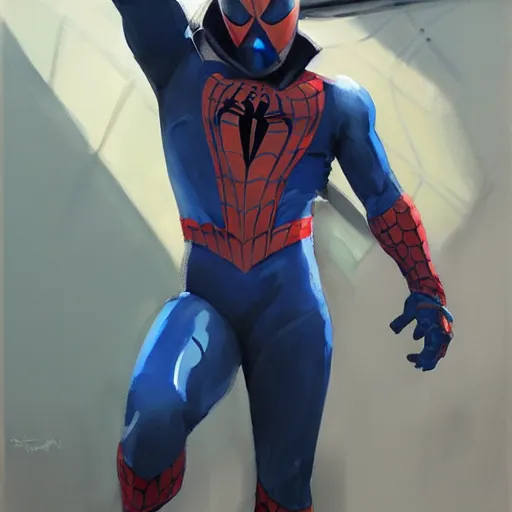 Image similar to greg manchess portrait painting of partially armored shonen spiderman as overwatch character, medium shot, asymmetrical, profile picture, organic painting, sunny day, matte painting, bold shapes, hard edges, street art, trending on artstation, by huang guangjian, gil elvgren, ruan jia, greg rutkowski, gaston bussiere