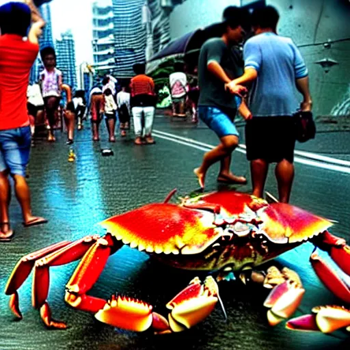 Prompt: giant crab attacking manila philippines
