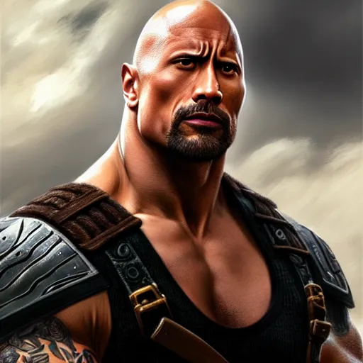 Image similar to Dwayne Johnson as Cloud Strife, western, D&D, fantasy, intricate, elegant, highly detailed, digital painting, artstation, concept art, matte, sharp focus, illustration, art by Artgerm and Greg Rutkowski and Alphonse Mucha