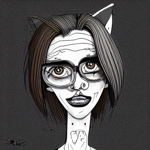 Image similar to grunge cartoon vector sketch of a human mixed with a cat by - michael karcz, loony toons style, horror theme, detailed, elegant, intricate