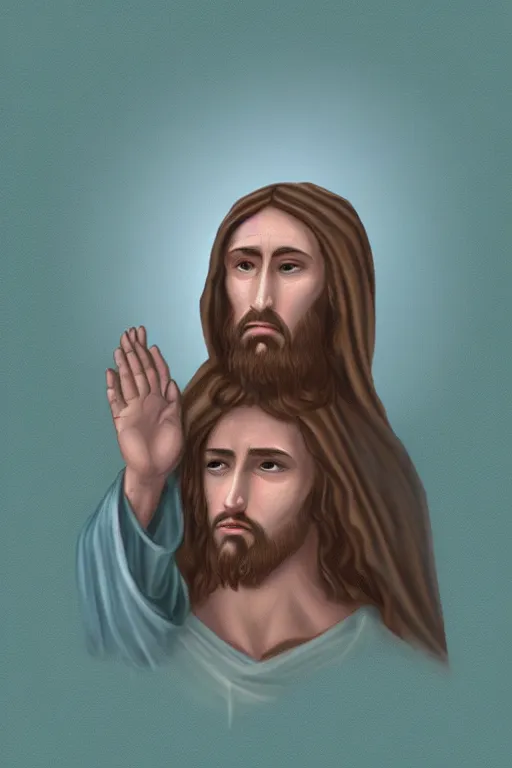 Image similar to jesus facepalm, digital art