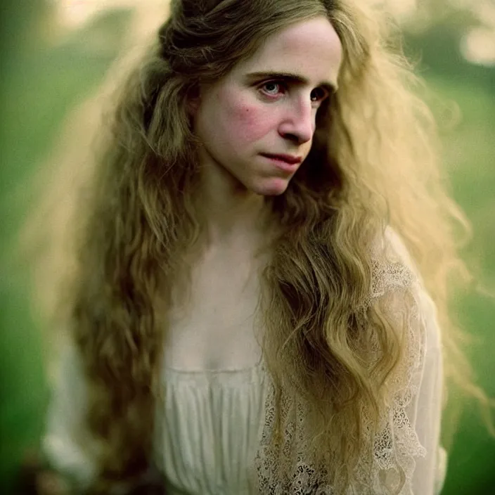 Image similar to Kodak Portra 400, 8K, soft lighting, volumetric lighting, highly detailed, brit marling style 3/4 ,portrait photo of a beautiful woman how pre-Raphaelites painter, a beautiful lace dress and hair are intricate with highly detailed realistic beautiful flowers , Realistic, Refined, Highly Detailed, natural outdoor soft pastel lighting colors scheme,faded colors, outdoor fine art photography, Hyper realistic, photo realistic