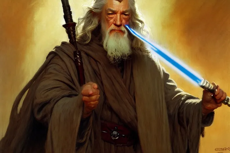 Image similar to gandalf in star wars, character design, painting by gaston bussiere, craig mullins, j. c. leyendecker,