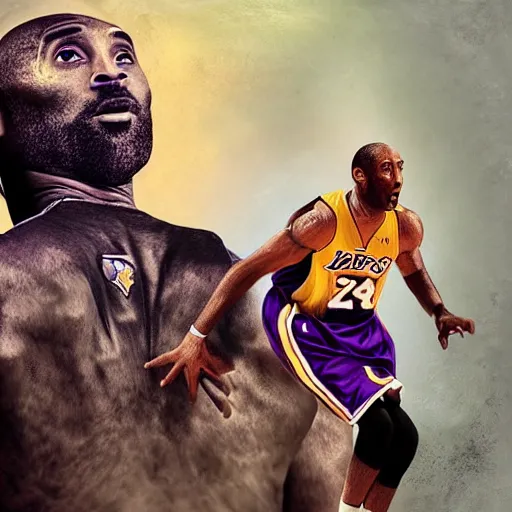 Image similar to kobe bryant kissing a giant turtle in heaven, hyper realistic, cinematic, side view, digital art, amazing detail, artstatiom, cgsociety, epic art