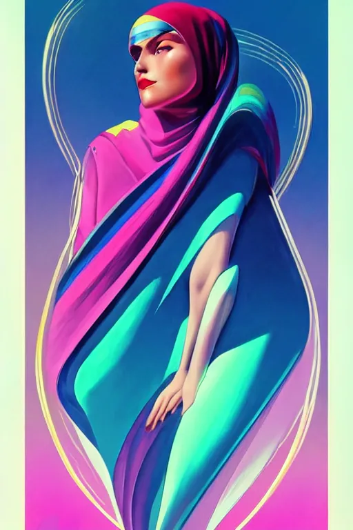 Image similar to 🧕🏽🌈, 8 0 s art deco, artstation, moebius + artgerm, hd,