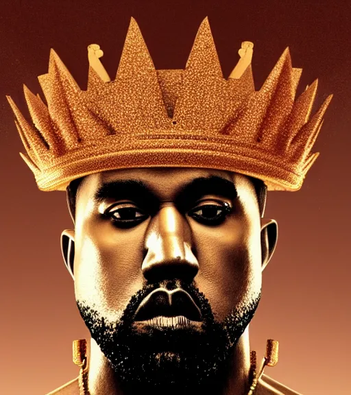 Image similar to sketch study of portrait of kanye west wearing a golden futuristic energy technologically enhanced neo solar punk aesthetic golden crown by beeple, art station hyper realistic fanart digital art. octane render, hyperrealism.