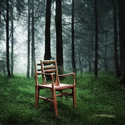 Prompt: chair in the forest, 5 0 mm, by wenjun lin