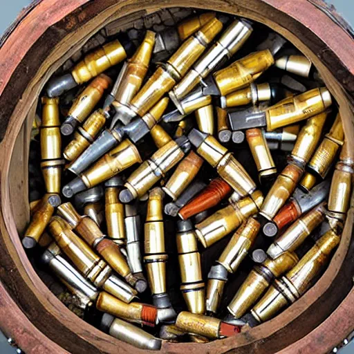Prompt: a barrel of live ammunition