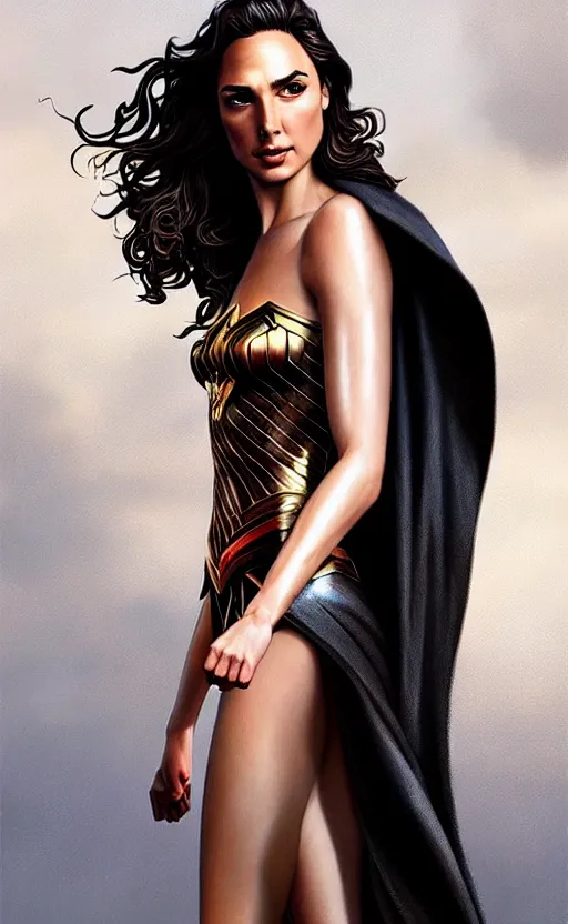 Image similar to full length photo of a gorgeous gal gadot in the style of stefan kostic, realistic, sharp focus, 8k high definition, insanely detailed, intricate, elegant, art by stanley lau and artgerm