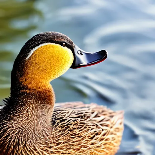 Image similar to an extremely close - up photograph of a duck, looking at the camera lens