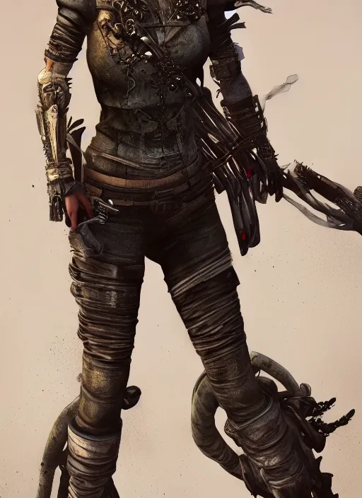 Prompt: full body portrait of female mad max in full intricate clothing, beautiful face, ultra detailed, octane render, 4K, dystopian, micro details