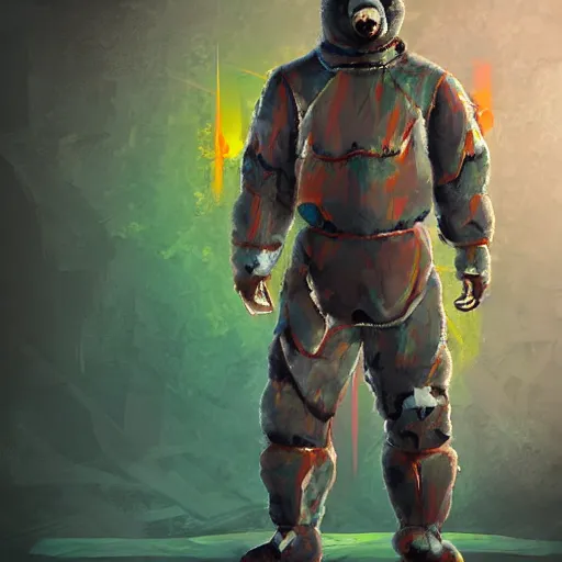 Prompt: portrait of full body bear beast-man wearing a hazmat suit, digital art, concept art, highly detailed, sharp focus