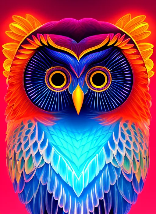 Image similar to symmetry!! product render poster vivid colors divine proportion owl, 神 圣, glowing fog intricate, elegant, highly detailed, digital painting, artstation, concept art, smooth, sharp focus, illustration,