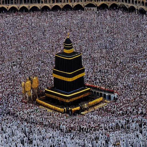 Prompt: where's waldo in the crowd circling the kaaba, 1 2 0 mm super high resolution, super high detail