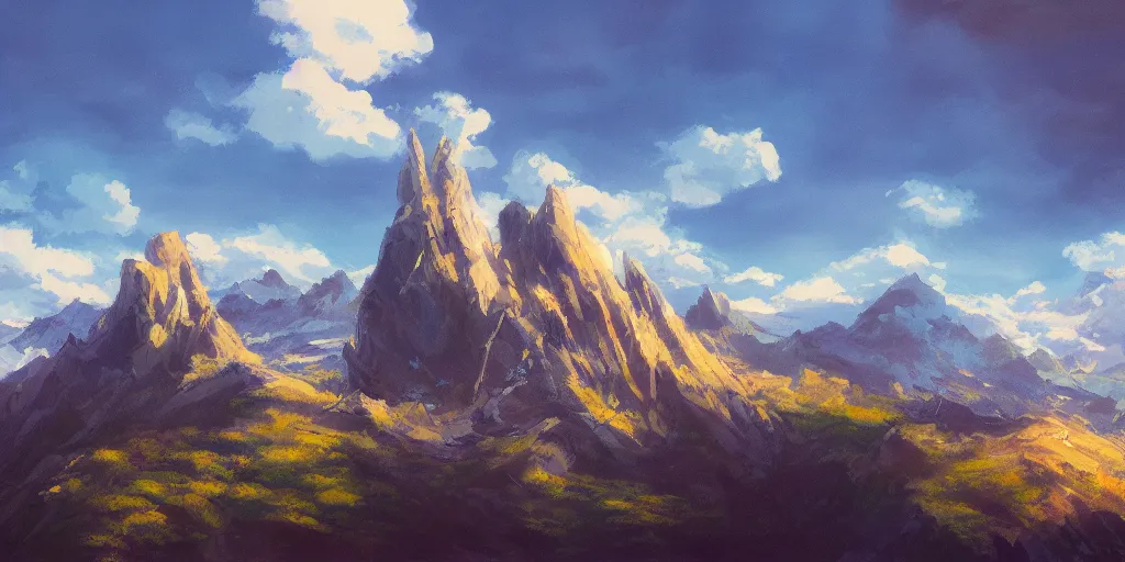 Image similar to a mountain, cinematic angle, studio Ghibli, cinematic lighting, detailed oil painting, hyperrealistic, 8k