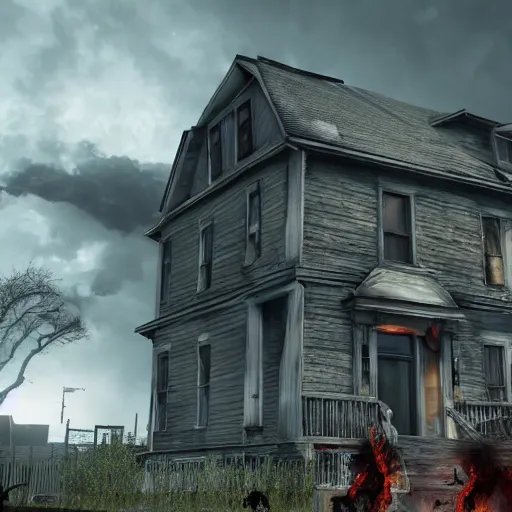 Prompt: huge zombie destroying houses in new york. Hyperrealistic, intense lightning, octane render, unreal engine 5 render