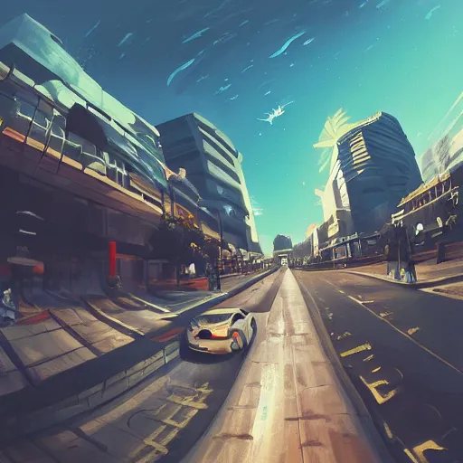 Prompt: street view, new!!!!!! ( ( ( ( futuristic ) ) ) ), trending on artstation, fisheye!!! lens