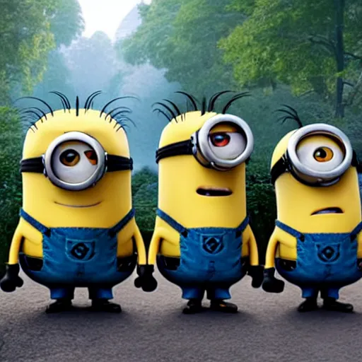 Prompt: the minions walking through central park with Gru in pixar style