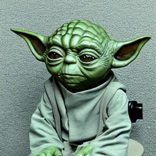 Image similar to yoda sitting on toilet seat