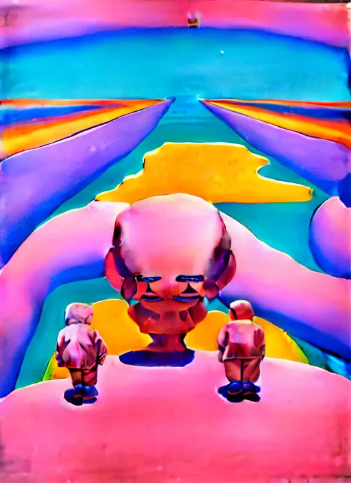 Image similar to the end by shusei nagaoka, kaws, david rudnick, airbrush on canvas, pastell colours, cell shaded, 8 k