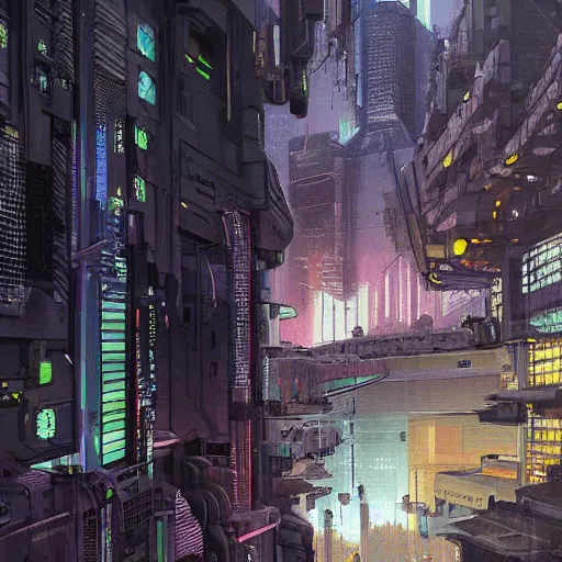 Prompt: futuristic cyberpunk Norwich by James Gurney