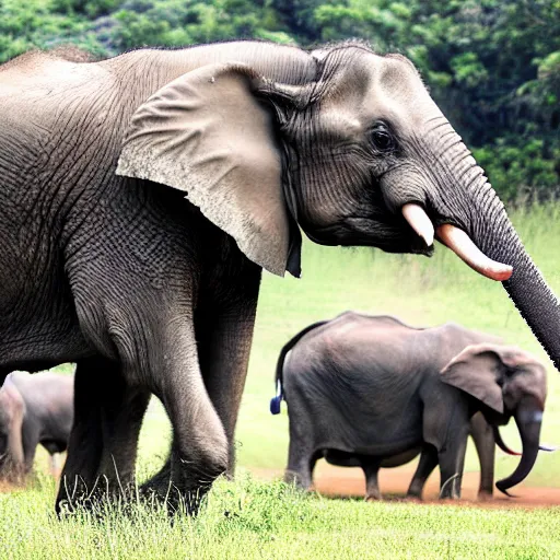 Prompt: asian war elephant in crowded battlefield