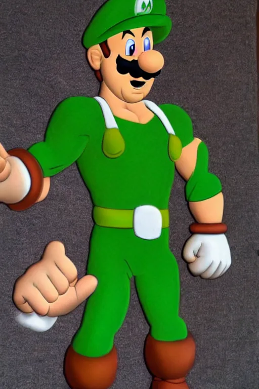 Prompt: muscular luigi from super mario, luigi bodybuilder, photorealistic, highly detailed,