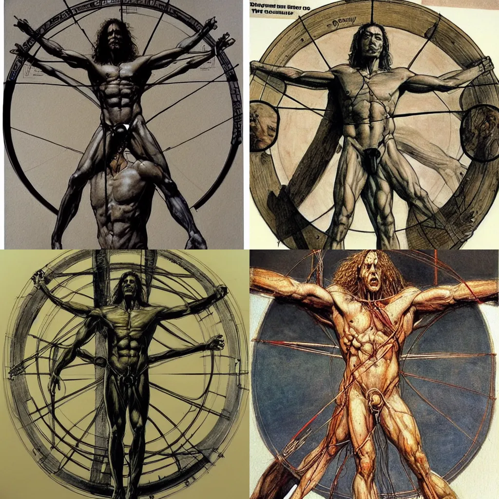 Prompt: by Simon Bisley, the VItruvian Man