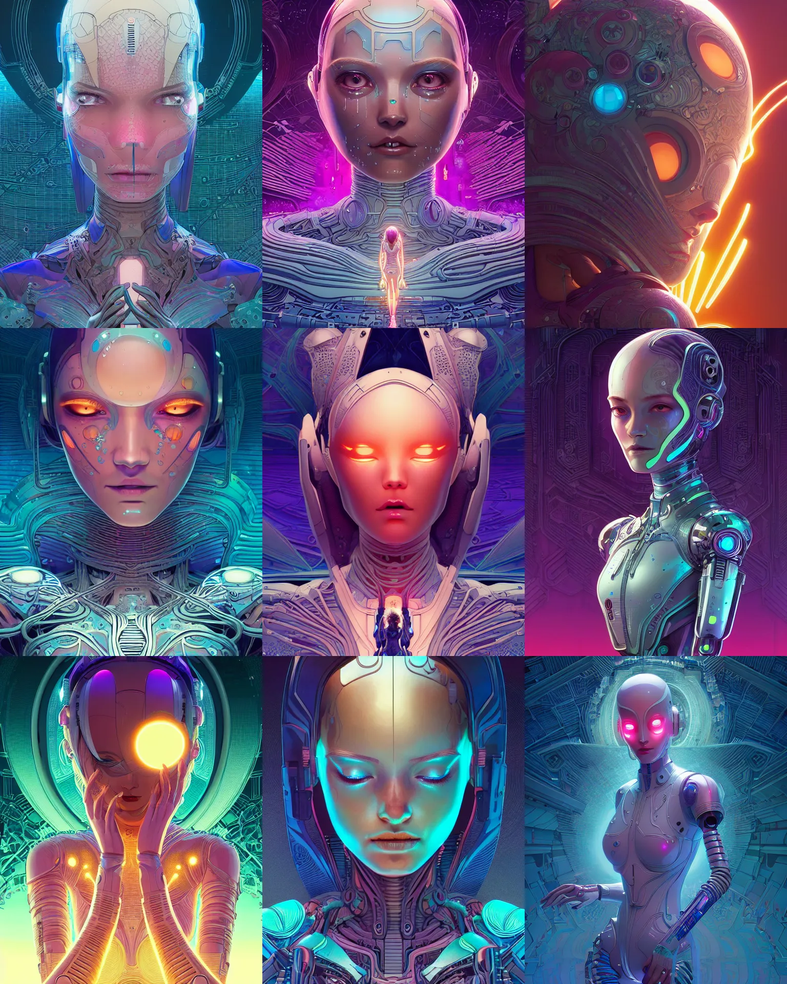 Prompt: ultra detailed, beautiful female android in tears, crying. scifi, fantasy, asymmetrical, intricate detailed environment, global illumination, vector art, concept art, digital illustration. by moebius abnd james jean and artgerm and wlop and liam brazier and victo ngai and tristan eaton.